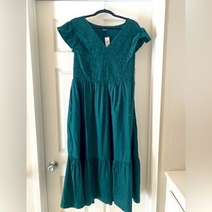 Never worn green dress with small navy flower pattern